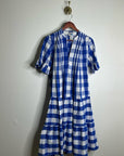 Anthropologie Whit Two 100% Cotton Tiered Blue Gingham Short Sleeve Midi Dress