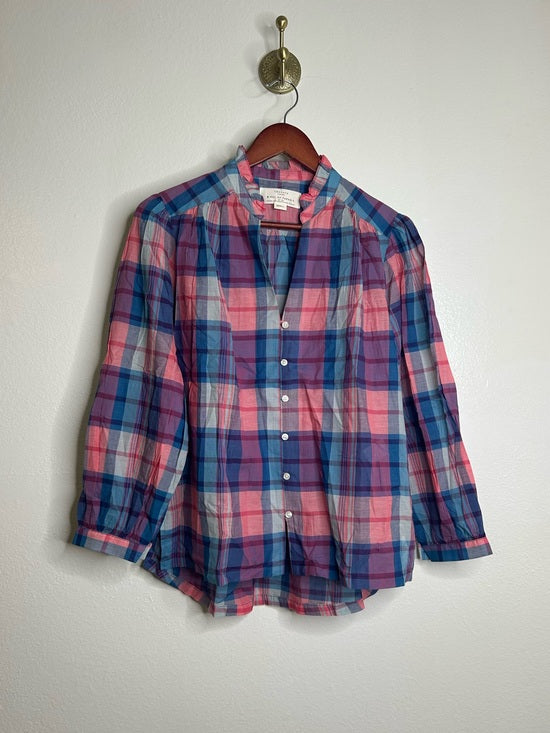 Trovata Trovata 100% Cotton Blue Pink Checkered Button Down Quincy Blouse - Cotton
