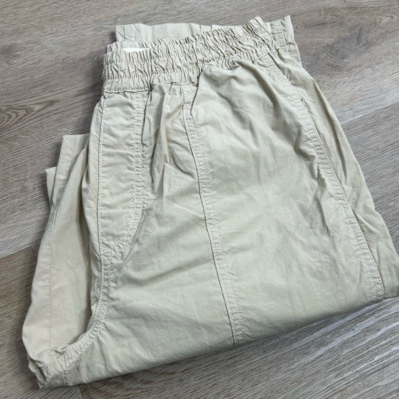 AMO AMO 100% Cotton Tan High Waisted Straight Leg Lightweight Pull on Pant - Cotton