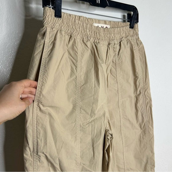 AMO 100% Cotton Tan High Waisted Straight Leg Lightweight Pull on Pant