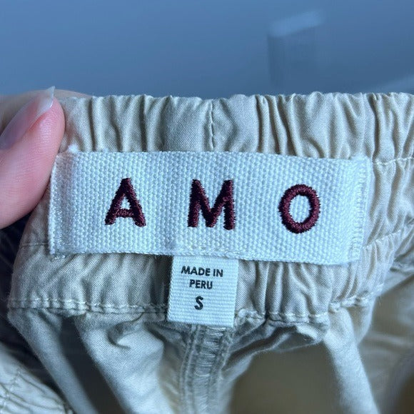 AMO 100% Cotton Tan High Waisted Straight Leg Lightweight Pull on Pant