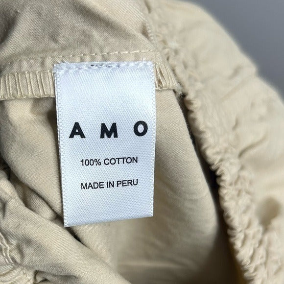 AMO 100% Cotton Tan High Waisted Straight Leg Lightweight Pull on Pant