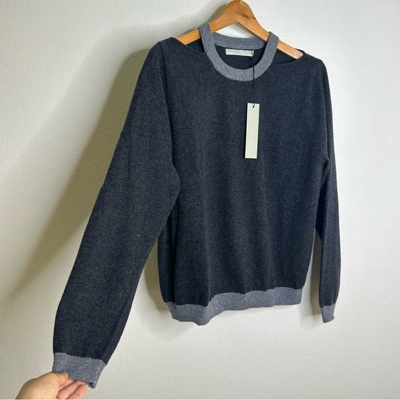 One Grey Day One Grey Day 100% Cashmere Grey Cutout Two Tone Sweater - Cashmere