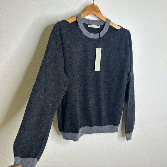 One Grey Day One Grey Day 100% Cashmere Grey Cutout Two Tone Sweater - Cashmere