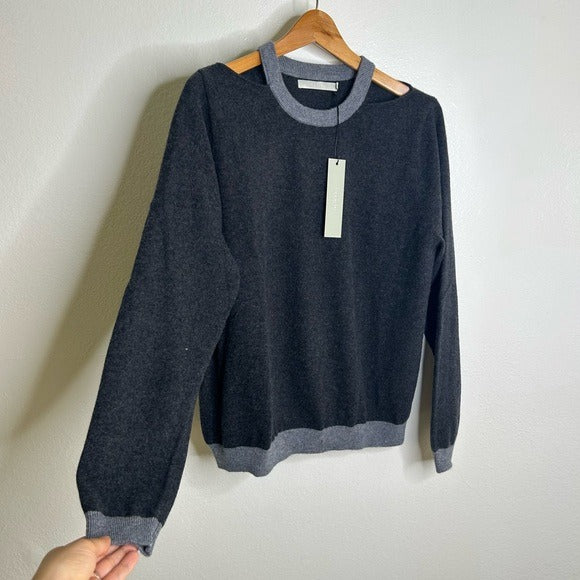 One Grey Day One Grey Day 100% Cashmere Grey Cutout Two Tone Sweater - Cashmere
