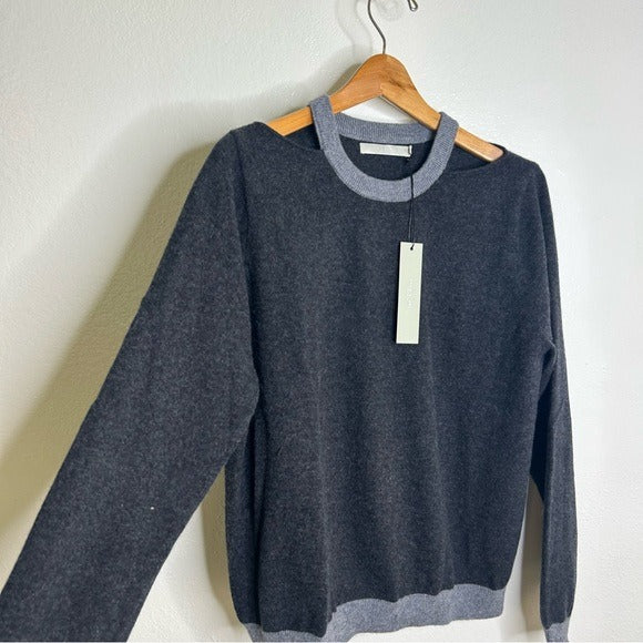 One Grey Day One Grey Day 100% Cashmere Grey Cutout Two Tone Sweater - Cashmere