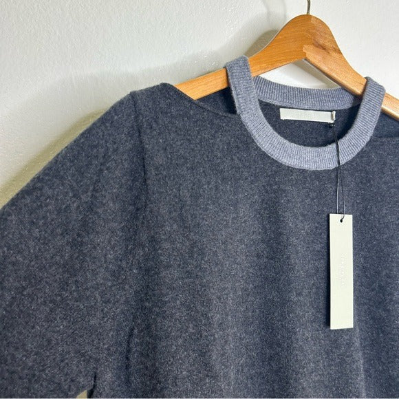 One Grey Day One Grey Day 100% Cashmere Grey Cutout Two Tone Sweater - Cashmere