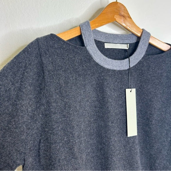 One Grey Day 100% Cashmere Grey Cutout Two Tone Sweater