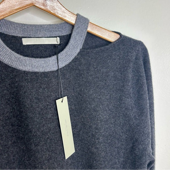 One Grey Day 100% Cashmere Grey Cutout Two Tone Sweater