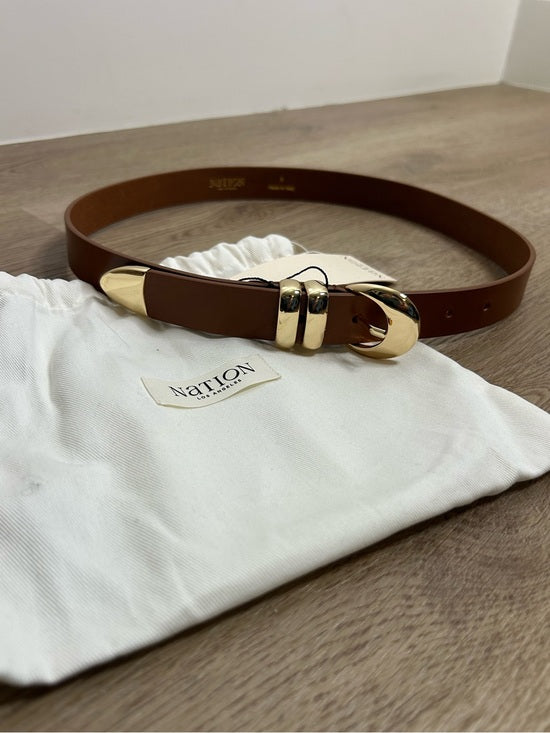 Nation LA Genuine Leather Joss Belt in Cognac Brown Gold Hardware