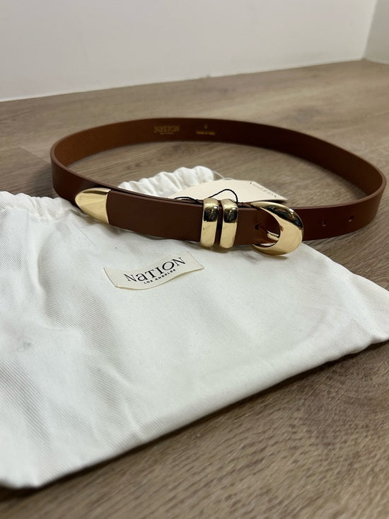 Nation LA Genuine Leather Joss Belt in Cognac Brown Gold Hardware