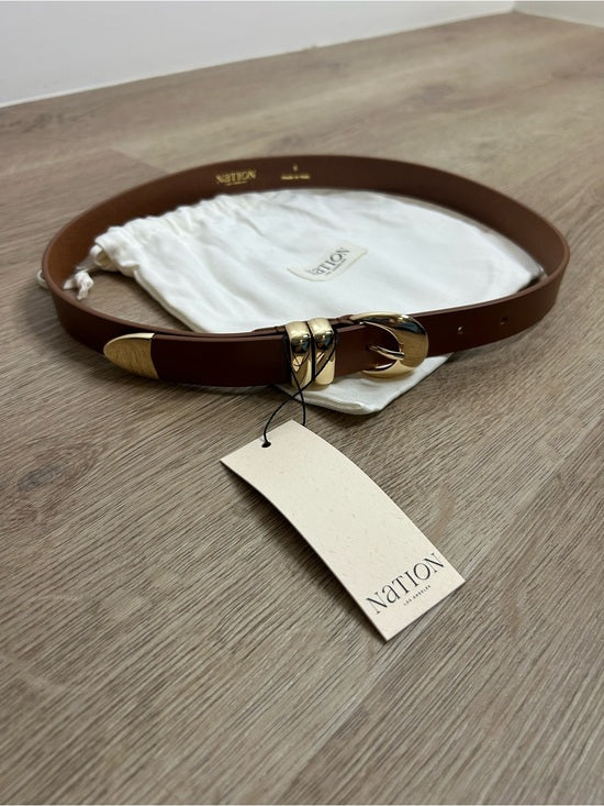 Nation LA Genuine Leather Joss Belt in Cognac Brown Gold Hardware