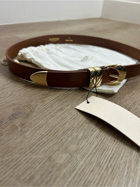 Nation LA Genuine Leather Joss Belt in Cognac Brown Gold Hardware