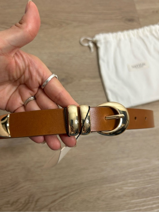Nation LA Genuine Leather Joss Belt in Cognac Brown Gold Hardware