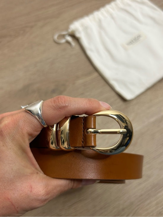 Nation LA Genuine Leather Joss Belt in Cognac Brown Gold Hardware