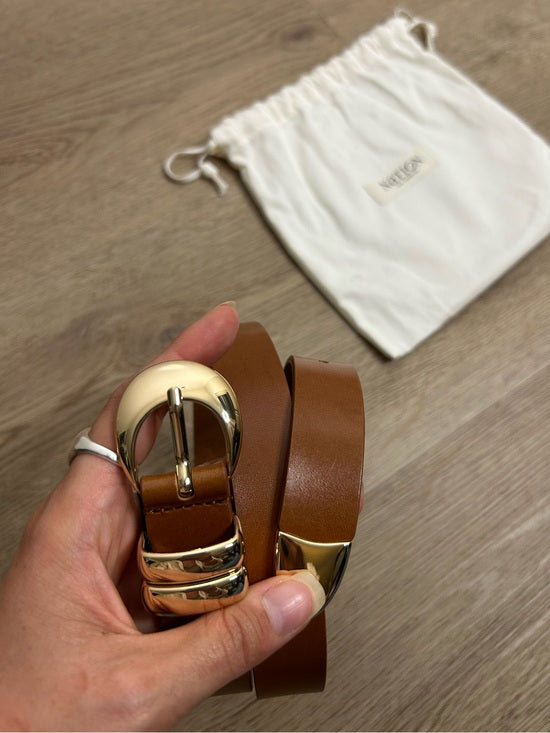 Nation LA Genuine Leather Joss Belt in Cognac Brown Gold Hardware