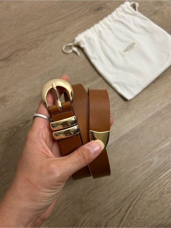 Nation LA Genuine Leather Joss Belt in Cognac Brown Gold Hardware