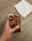 Nation LA Genuine Leather Joss Belt in Cognac Brown Gold Hardware