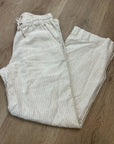 L.L. Bean 100% Linen Neutral Striped Pull on Straight Leg Drawstring Pant