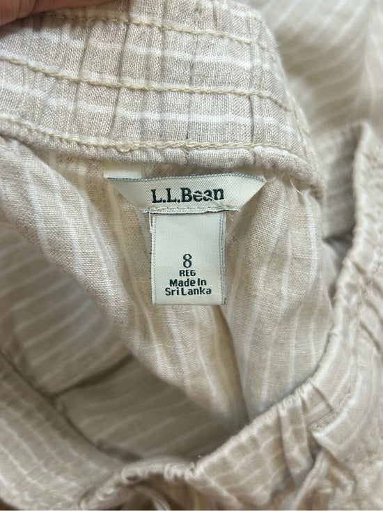 L.L. Bean 100% Linen Neutral Striped Pull on Straight Leg Drawstring Pant