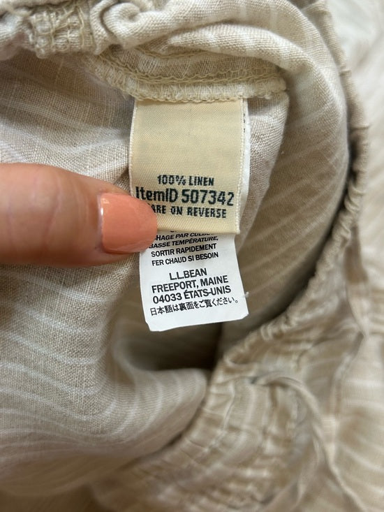L.L. Bean 100% Linen Neutral Striped Pull on Straight Leg Drawstring Pant