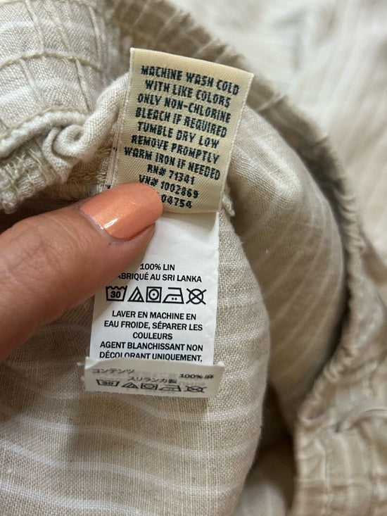 L.L. Bean 100% Linen Neutral Striped Pull on Straight Leg Drawstring Pant