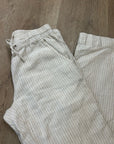 L.L. Bean 100% Linen Neutral Striped Pull on Straight Leg Drawstring Pant
