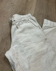 L.L. Bean 100% Linen Neutral Striped Pull on Straight Leg Drawstring Pant