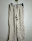 L.L. Bean 100% Linen Neutral Striped Pull on Straight Leg Drawstring Pant