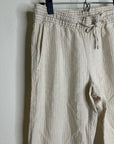 L.L. Bean 100% Linen Neutral Striped Pull on Straight Leg Drawstring Pant