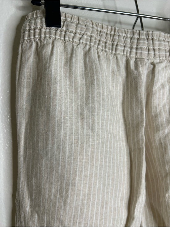 L.L. Bean 100% Linen Neutral Striped Pull on Straight Leg Drawstring Pant