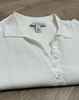 Cotton by Autumn Cashmere 100% Cotton Knit White Sleeveless Polo Top