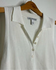 Cotton by Autumn Cashmere 100% Cotton Knit White Sleeveless Polo Top