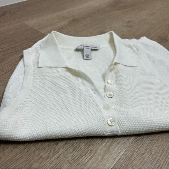 Autumn Cashmere Cotton by Autumn Cashmere 100% Cotton Knit White Sleeveless Polo Top - Cotton