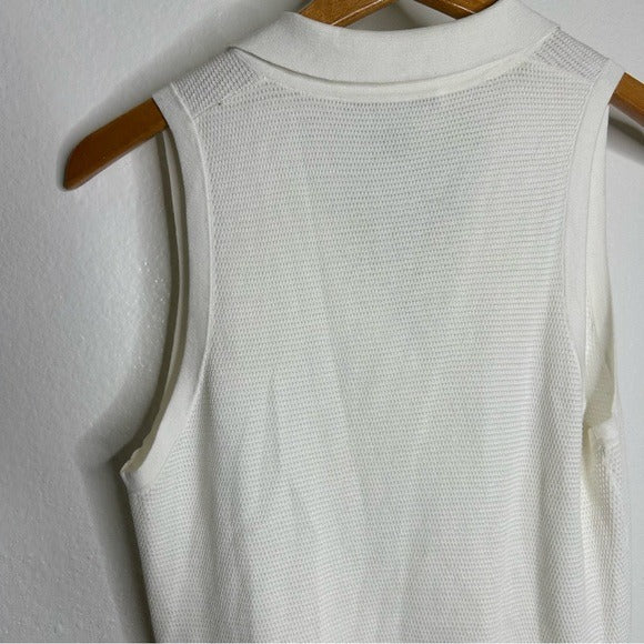 Cotton by Autumn Cashmere 100% Cotton Knit White Sleeveless Polo Top