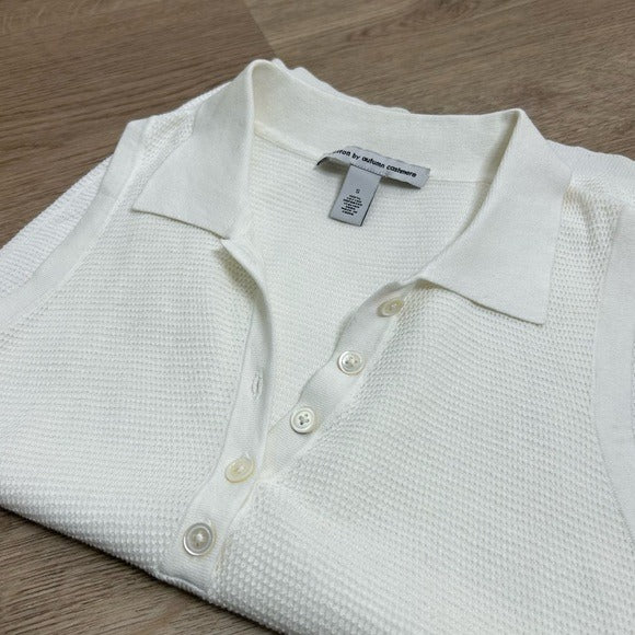 Cotton by Autumn Cashmere 100% Cotton Knit White Sleeveless Polo Top