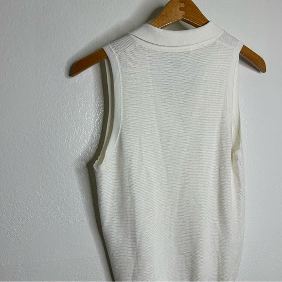 Cotton by Autumn Cashmere 100% Cotton Knit White Sleeveless Polo Top