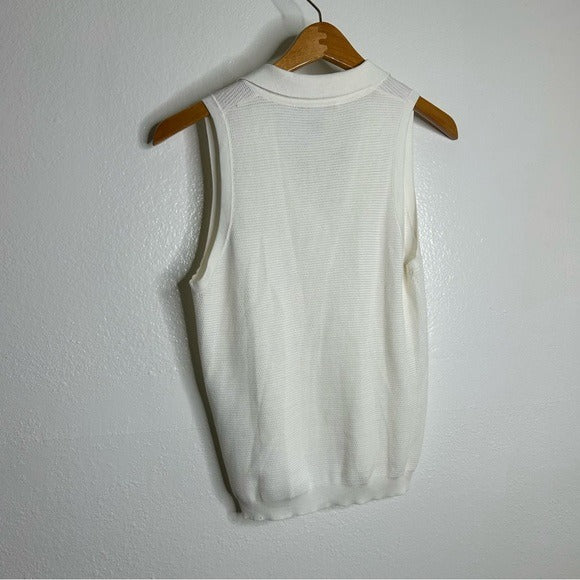 Cotton by Autumn Cashmere 100% Cotton Knit White Sleeveless Polo Top