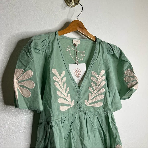 ex voto Ex Voto 100% Cotton Chloe Short Sleeve Blouse in Green - Cotton