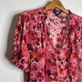 PAIGE 100% Silk Pink Floral Short Sleeve Flowy V- Neck Blouse Top