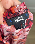 PAIGE 100% Silk Pink Floral Short Sleeve Flowy V- Neck Blouse Top
