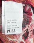 PAIGE 100% Silk Pink Floral Short Sleeve Flowy V- Neck Blouse Top