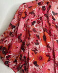PAIGE 100% Silk Pink Floral Short Sleeve Flowy V- Neck Blouse Top