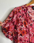 PAIGE 100% Silk Pink Floral Short Sleeve Flowy V- Neck Blouse Top