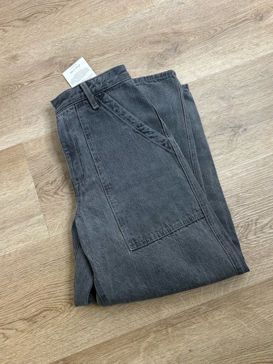 Enza Costa Enza Costa 100% Cotton Rigid Denim Black Barrel Utility Style Cropped Jean - Cotton, Denim