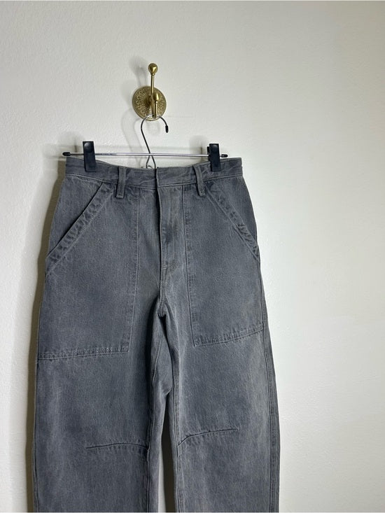 Enza Costa 100% Cotton Rigid Denim Black Barrel Utility Style Cropped Jean