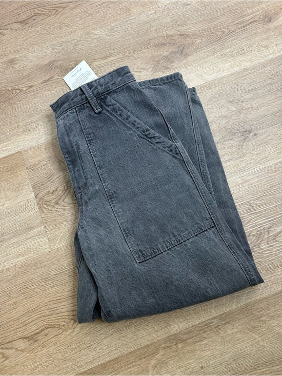 Enza Costa Enza Costa 100% Cotton Rigid Denim Black Barrel Utility Style Cropped Jean - Cotton, Denim
