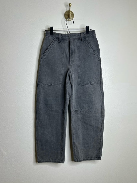 Enza Costa Enza Costa 100% Cotton Rigid Denim Black Barrel Utility Style Cropped Jean - Cotton, Denim