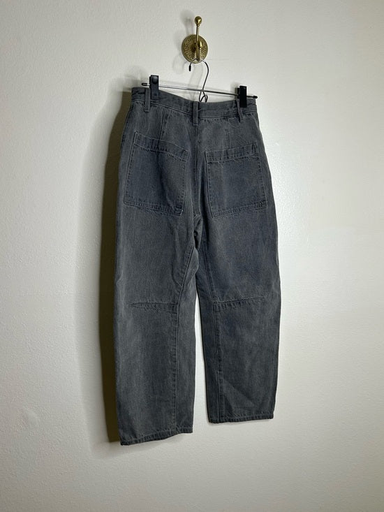 Enza Costa Enza Costa 100% Cotton Rigid Denim Black Barrel Utility Style Cropped Jean - Cotton, Denim