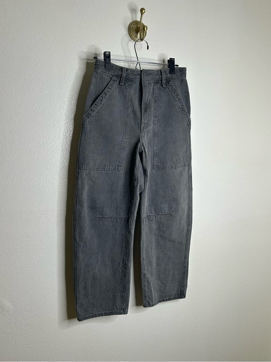 Enza Costa 100% Cotton Rigid Denim Black Barrel Utility Style Cropped Jean